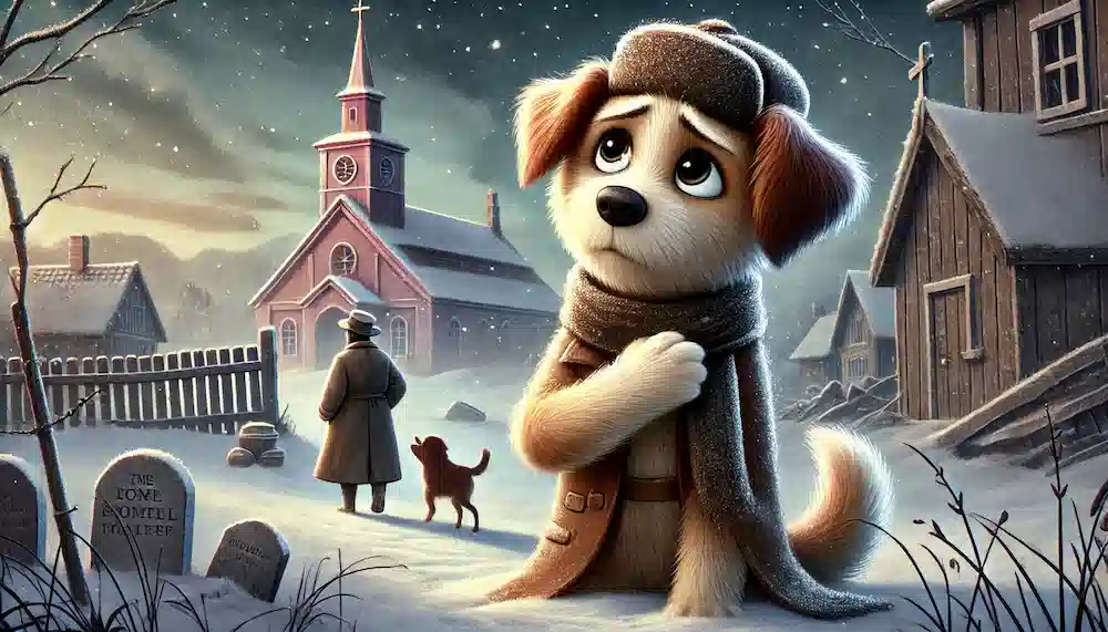 「フランダースの犬」最終回の感動と無料視聴方法 - 純真な少年ネロの生涯に涙のアイキャッチ画像。純真な少年ネロが描かれた、雪の降る村と教会が背景にある心温まるシーン。
